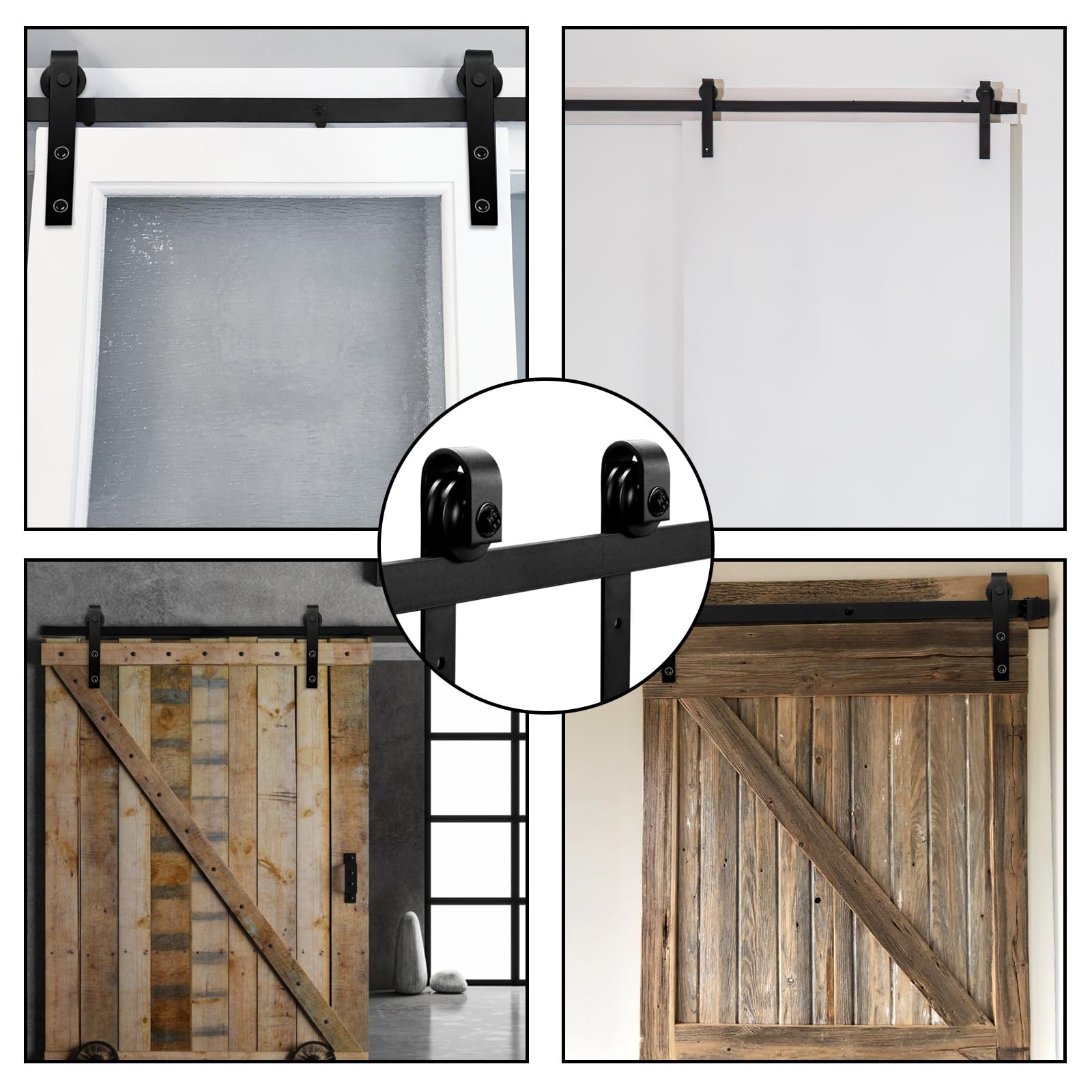 Set di accessori per porta scorrevole in legno, con ruote e guide scorrevoli, accessori in acciaio al carbonio nero, 200 cm
