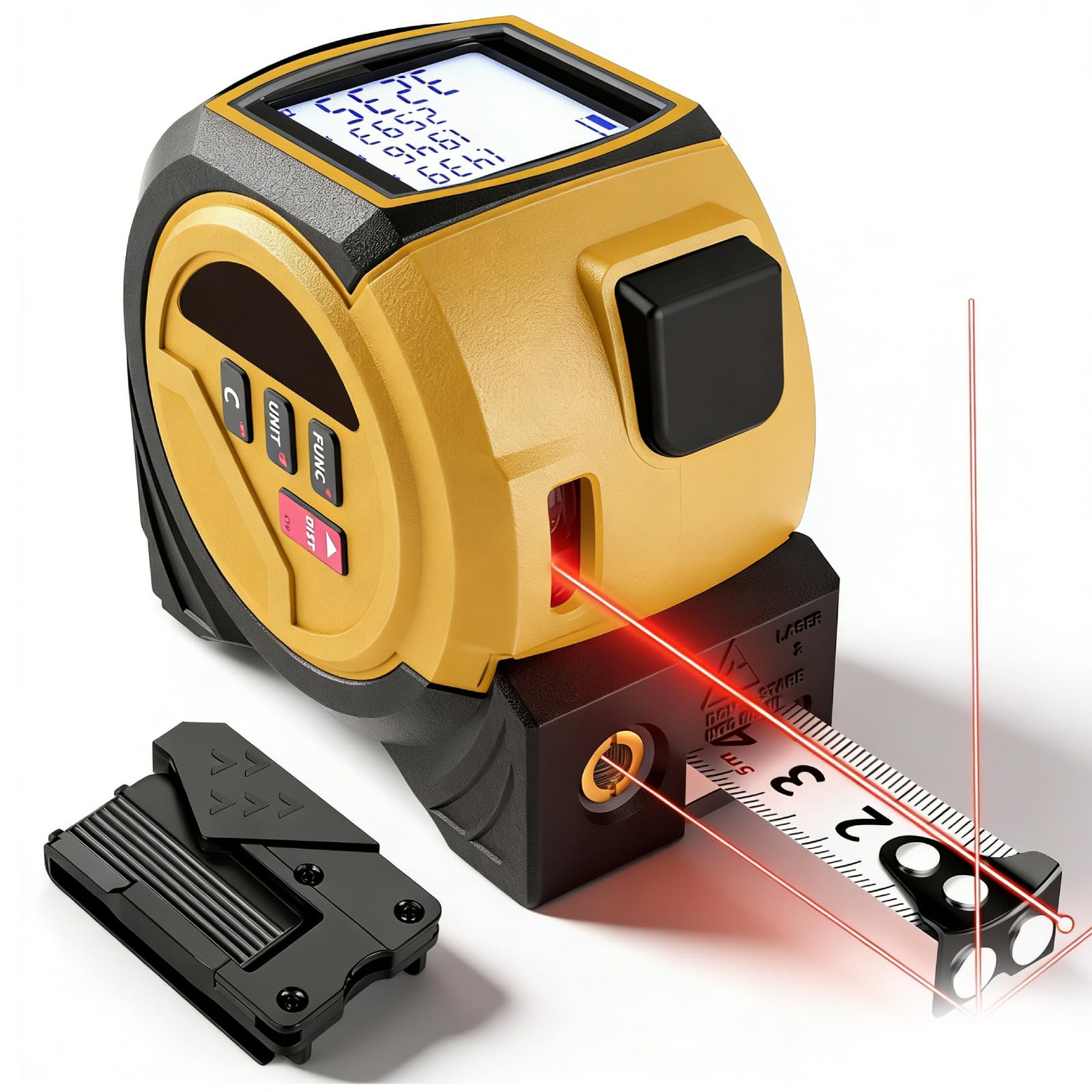 Cinta Métrica Láser, 3-en-1 40m Cinta Metro Laser Medidor Laser Distancia y 5m Cinta Metrica con Línea Cruzada, Telémetro Láser Medidor de Distancia Láser Digital para Distancia,área,Volumen