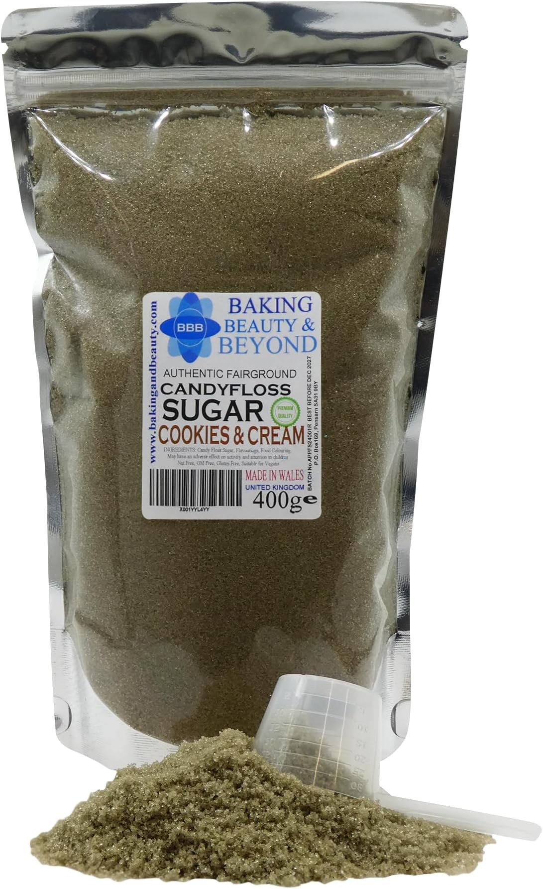 Baking Beauty and Beyond Premium Candy Floss Sugar 400g - Cookies and Cream Flavour
