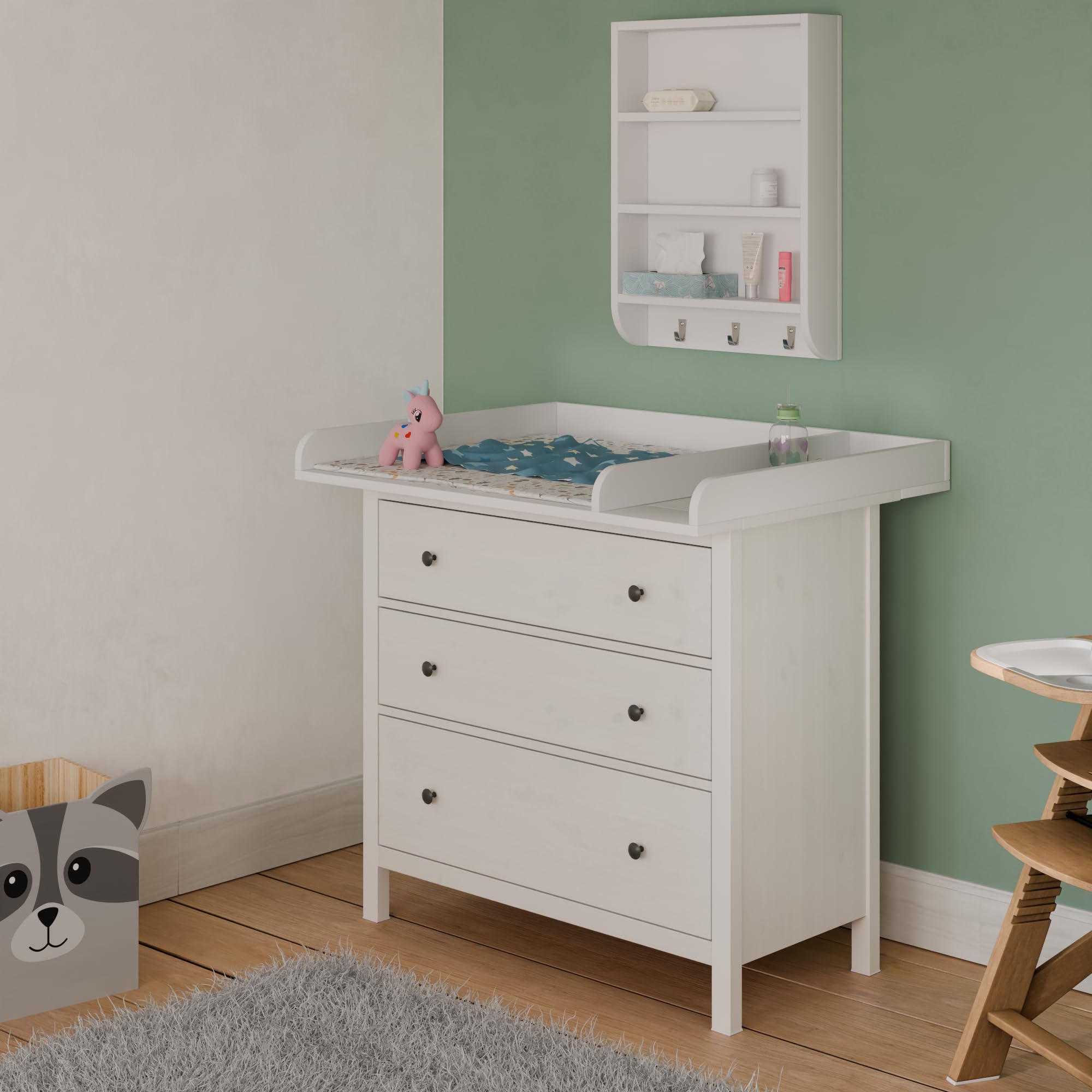 Fasciatoio con Divisorio per IKEA MALM, Piano Cambio Rimovibile, Scomparto Laterale, Bianco, 80 × 72 cm, Profondità 48 cm