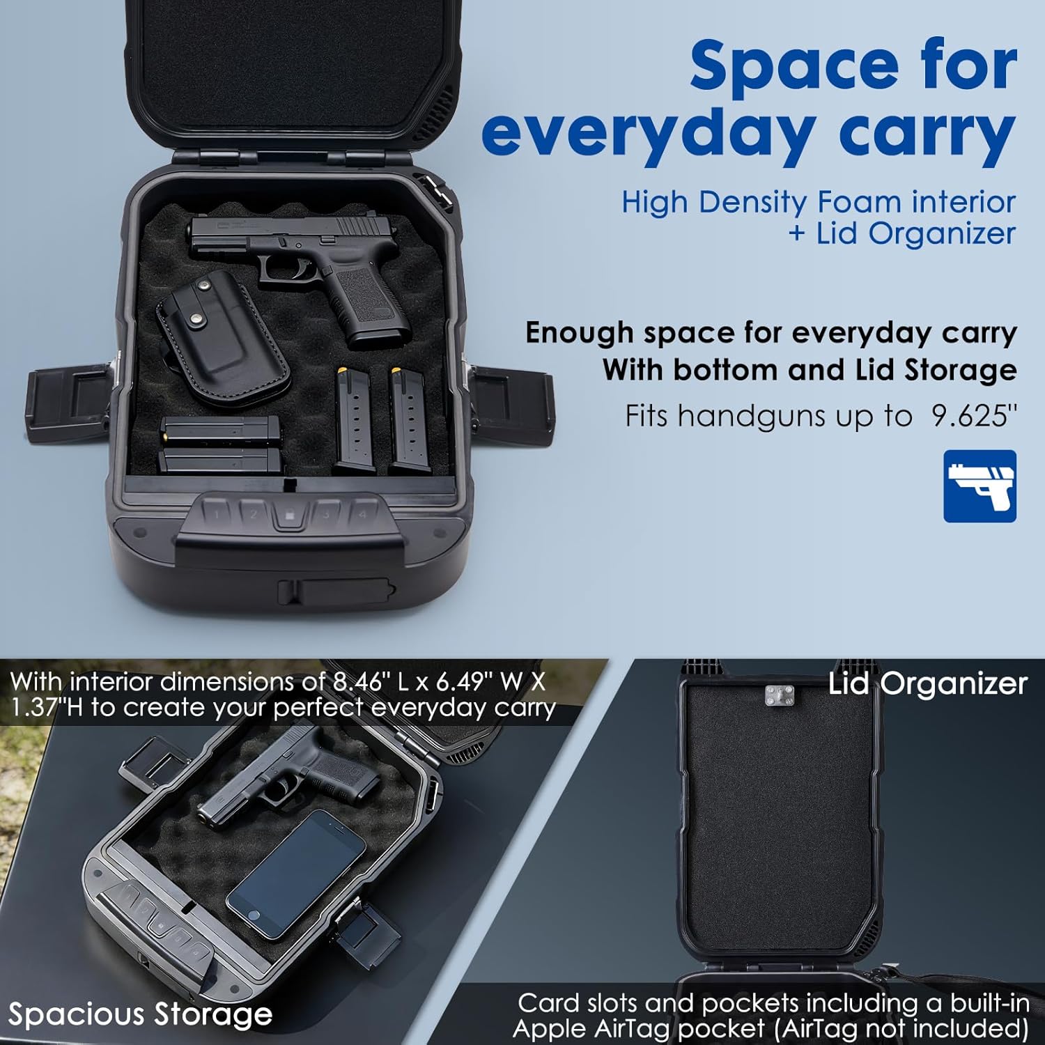 TMS Pistol Safe with Built-In Lock, Backlit Keypad, CypherCase 1.0, Waterproof Storage Case for Travel Gun Safe for Hand Gun/Black - Image 5