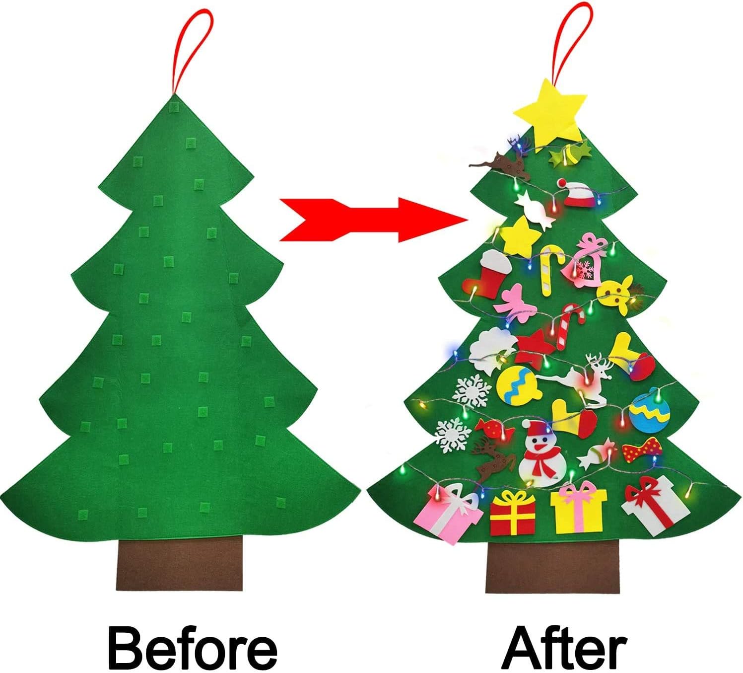 4 Ft Led Felt Christmas Tree for Toddler Kids DIY Felt Christmas Craft Kits with 30 Ornaments 10ft Multi-Colored String Light Christmas Wall Hanging Decor Xmas Kids Gifts Party Supplies