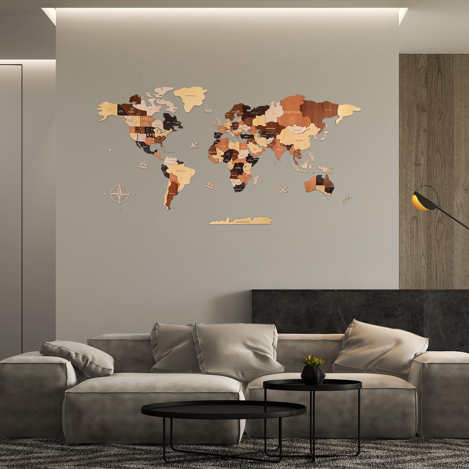 Creawoo 3D Weltkarte Wand Holz Weltkarte Wanddekoration, Wanddeko Wandkunst für Haus, Büro, Schlafzimmer, Holzkarte der Welt, Reisekarte für Wand, Eine Geschenkidee-150x85cm