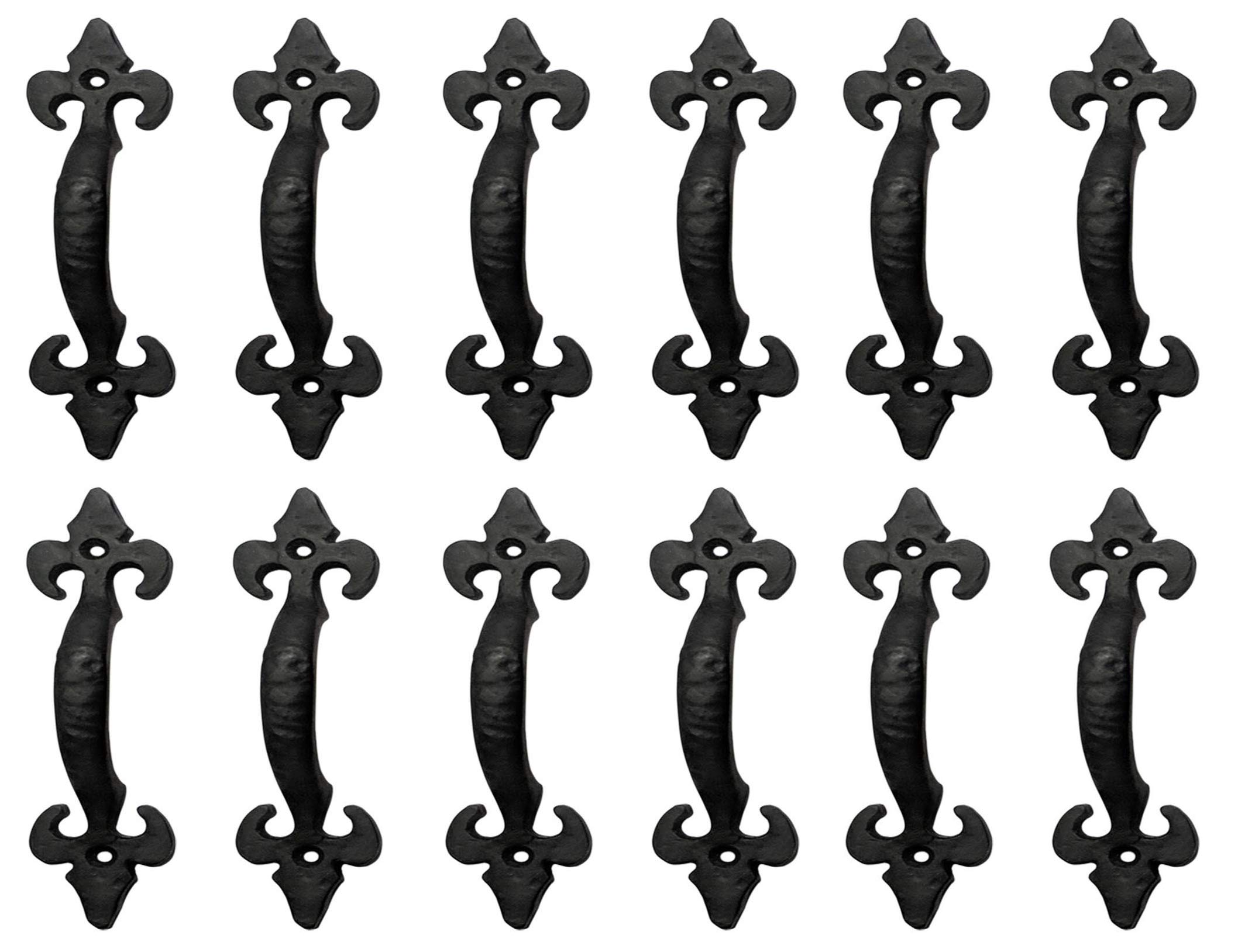 Adonai Hardware "Nethaniah Antique Cast Iron Cabinet Pull Handles (6.1" x 12 Pack, Oil Rubbed Black) for Vintage Wooden Barn Doors, Gates, Closets,