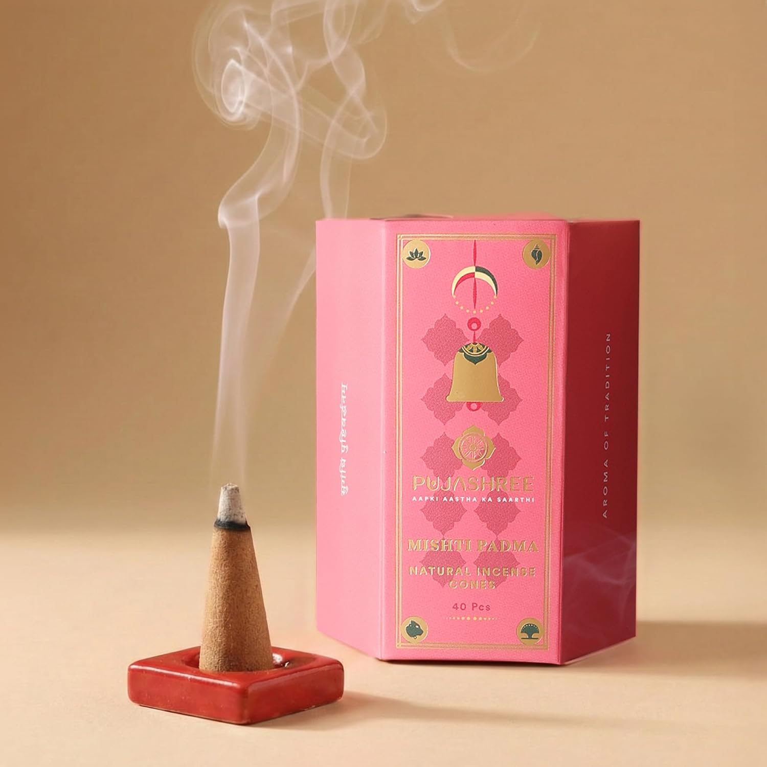 Pujashree Natural Incense Cones, Nagchampa Dhoop Sticks, Incense Dhoop for Pooja & Meditation, Eco-Friendly, Natural Aroma Sticks, 20 min Burn Time Each, Pack of 40 Pcs (2-inch Size)