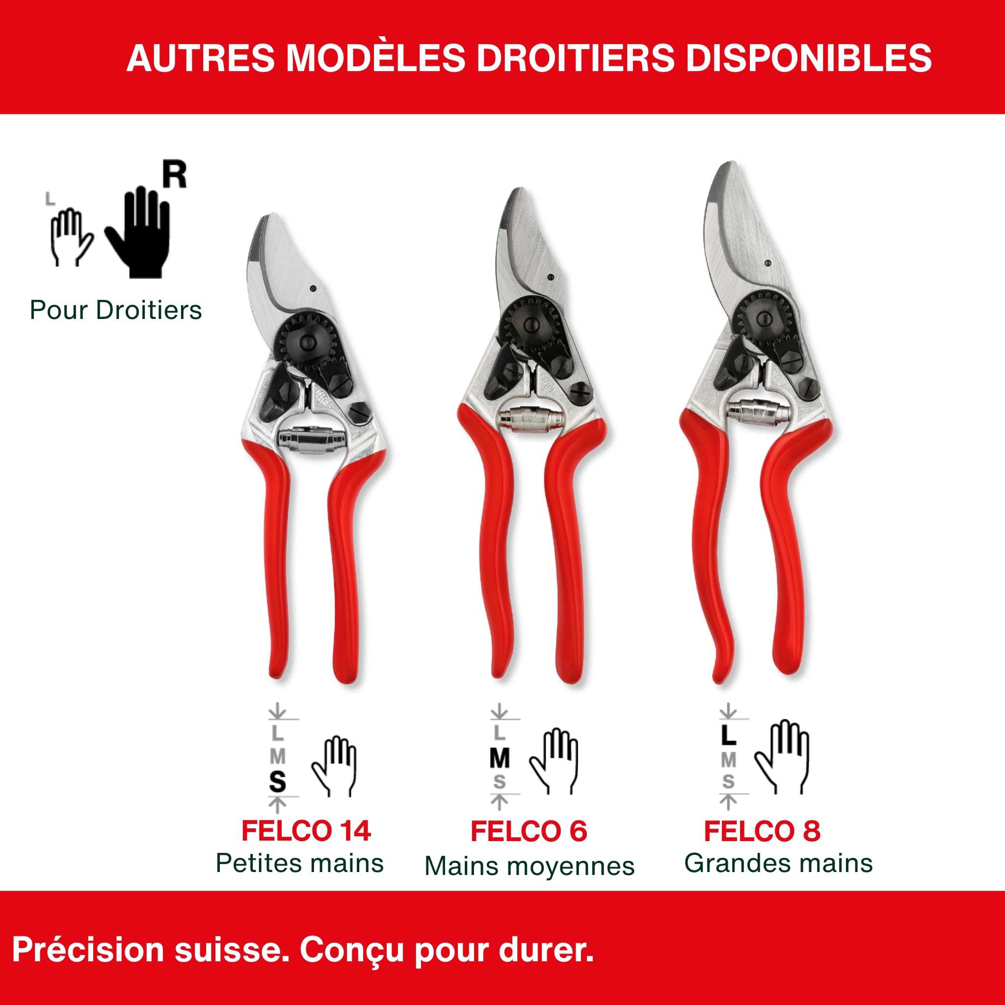 FELCO 8 Elite – Sécateur professionnel droitier pour grandes mains, coupe 25 mm, revêtement F-Tech anti-friction, poignées cuir cousues main, outil ergonomique de taille
