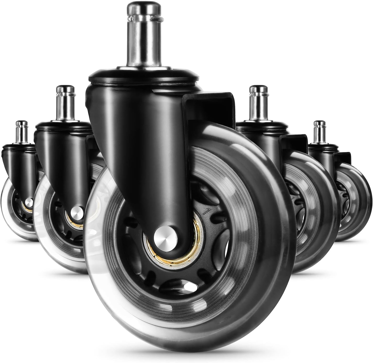 EDIMENS Office Chair Wheels Caster Replacement for Rubber Office Chair Wheel for All Floors, Set of 5 11mm Universal Size Work Office Chair Castors for Office Home Chairs