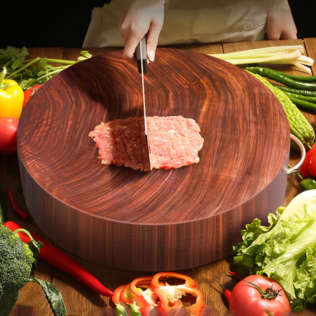 Planche À Découper Ronde en Bois pour Boucher, pour La Cuisine, avec Poignées, Robuste, pour La Viande Et Les Légumes, 39 Cm/15,3 Pouces,50cm/19.6in