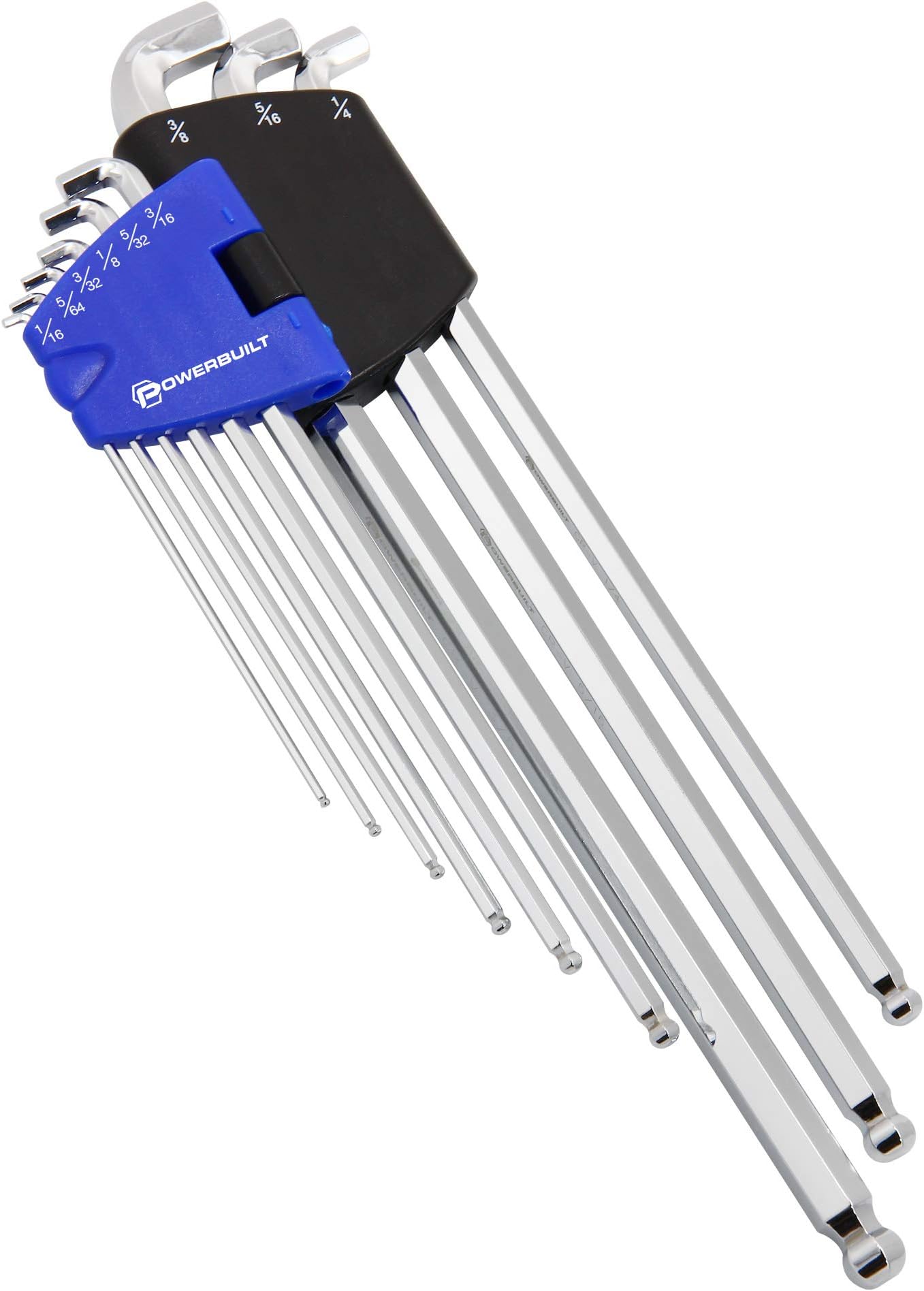 9 Piece SAE Stubby End, Extra Long Arm Ball End Hex Key Wrench Set, L-Wrenches for Tight Places, Storage - Blue 240099