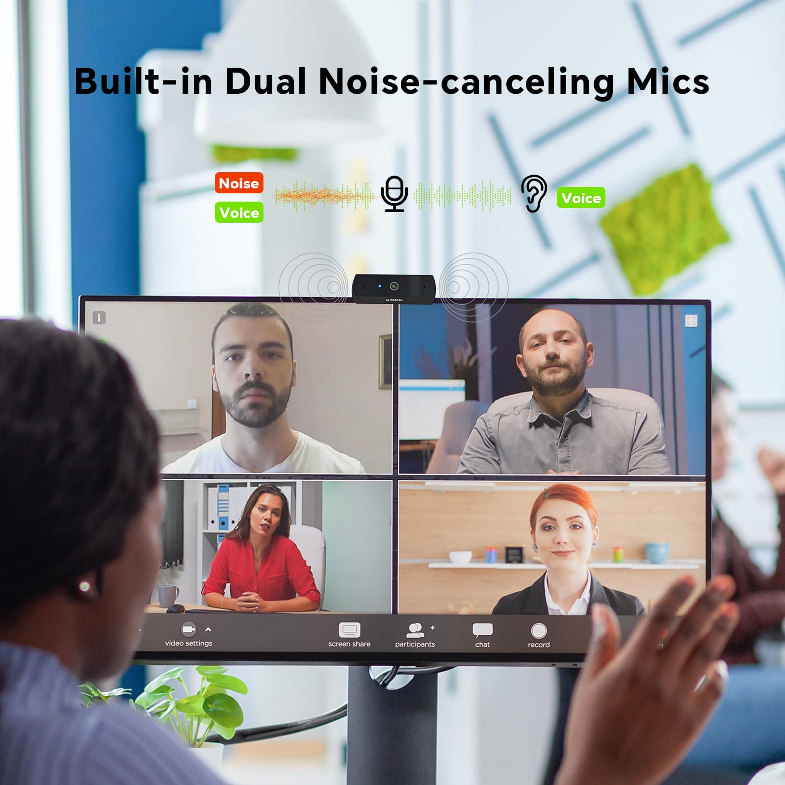 Nisheng 4K Webcam, Streaming Camera for PC with 2 Noise-Canceling Microphones, USB Webcam for Laptop, Built-in Privacy Cover, Plug & Play Camera for Zoom, Teams, Streaming, and Gaming Recording: S7