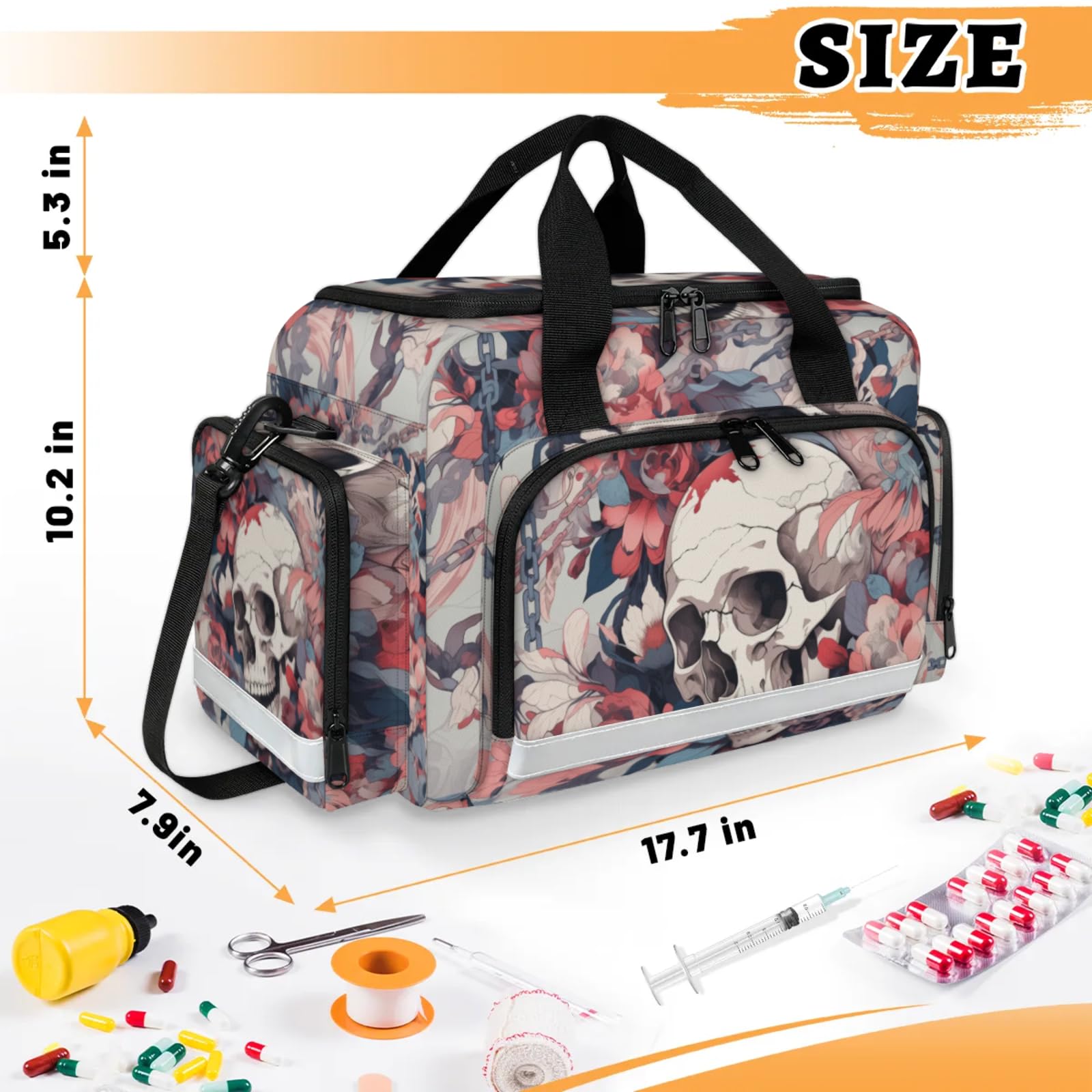 GzLeyigou First Aid Bags Empty, Skull Head (5) Emergency Bag First Aid Kit Multiple Compartment Kit Carrier On Call Trauma Bag For Paramedics Emergency Medical Supplies Kit