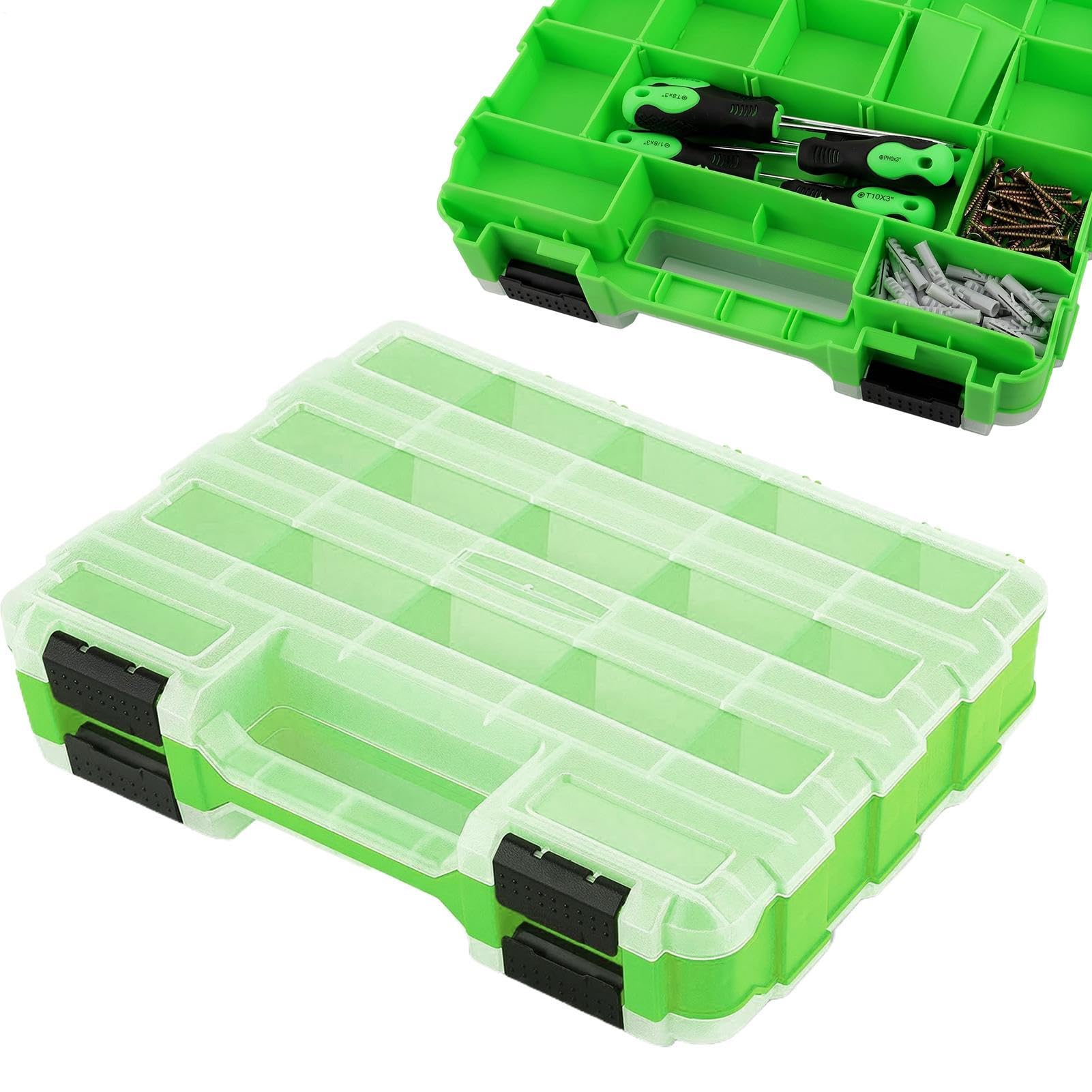 Boîte à outils double face à 34 compartiments amovibles pour quincaillerie