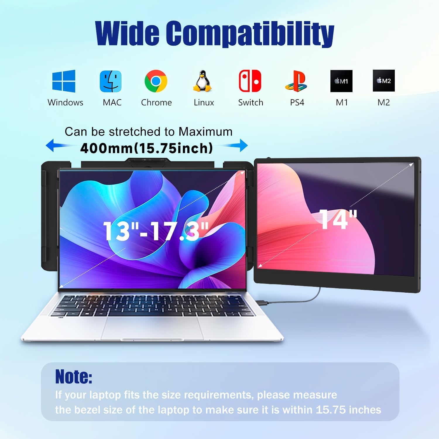 KEFEYA KEFEYA Laptop Screen Extender 14", FHD 1080P IPS Laptop Monitor Extender Dual Screen, Portable Monitor for Laptops 13-17" with USB-C/HDMI Port, Plug n Play for Windows/Mac/Android/Switch/PS5 in use