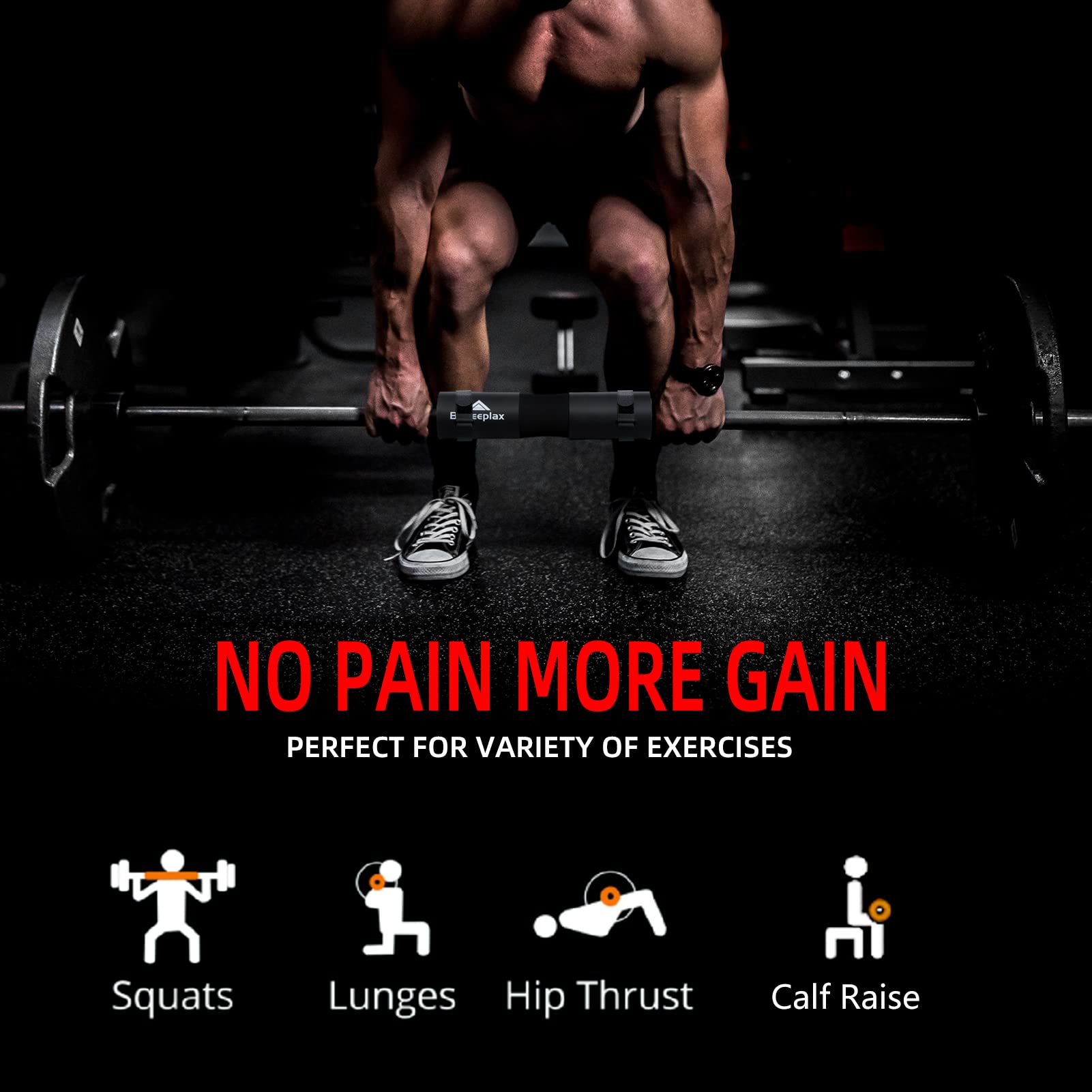 Buy Barbell Pad Foam Squat Bar Pad Hip Thrust Pad with Safety Straps