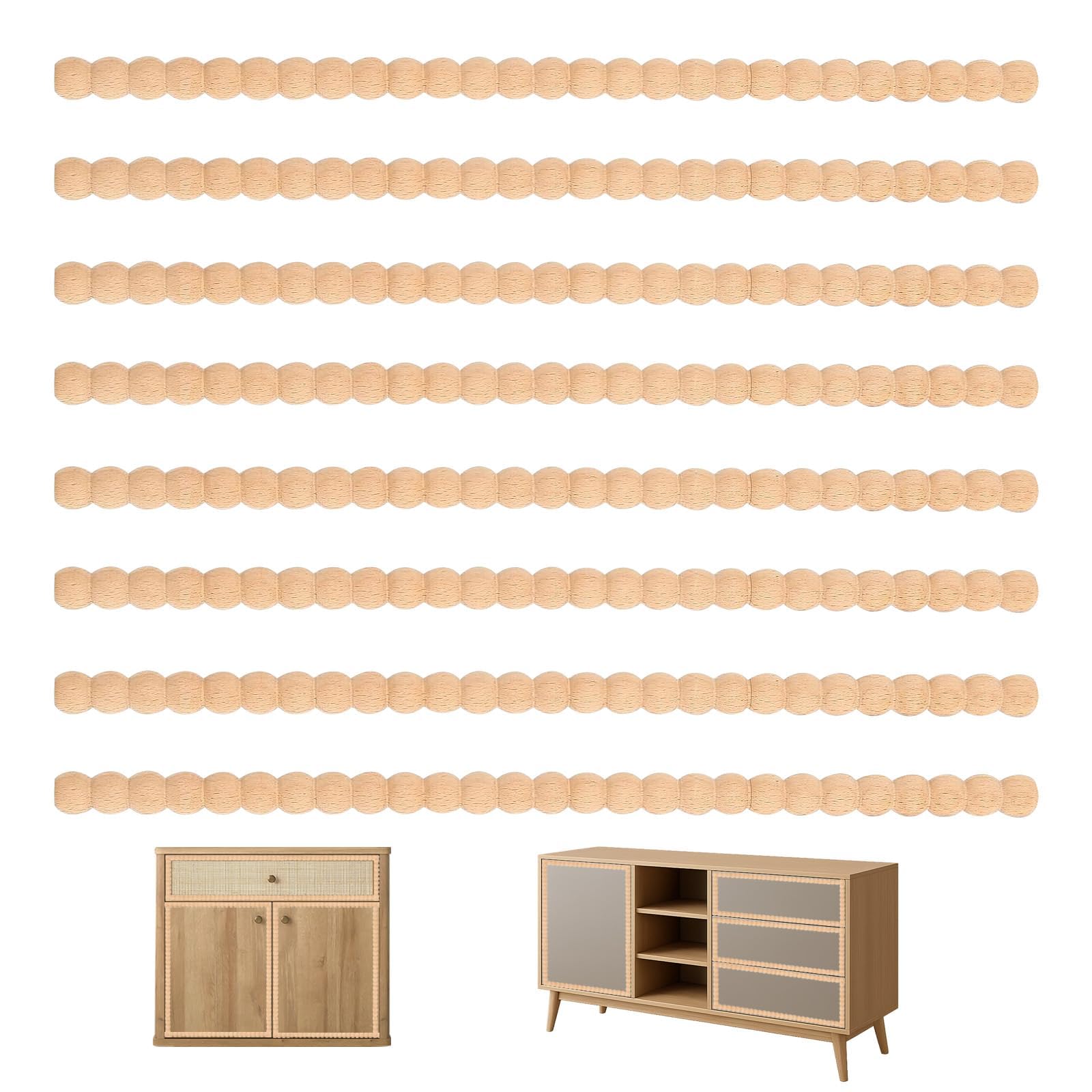 8 PCS Decorative Bobbin Trim Moulding, 30cm×14mm Paintable Wood Beading Trim Wooden Beaded Moulding Unfinished,Trim Edging for Wall Door Window Cabinet Decoration