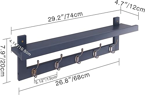 Miniatura 4 de SMIBUY Ganchos para abrigos con estante montado en la pared, perchero de entrada de 29.2 pulgadas para pared, estante colgante de bambú con 5