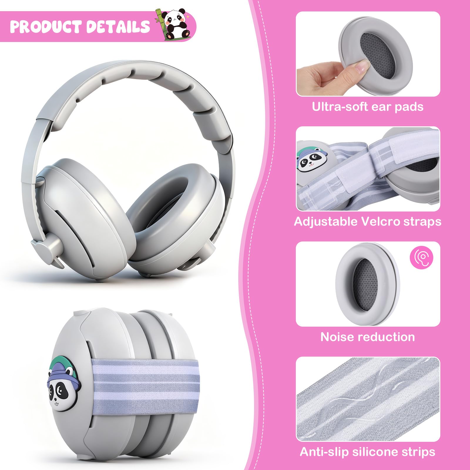 Zocipro 2 in 1 Cuffie Neonato Antirumore, Paraorecchie con Archetto Regolabile, Cuffie Rumore Neonato per Protezione Uditiva e Sonno, Cuffie per Neonati Antirumore, per neonati fino a 48 mesi