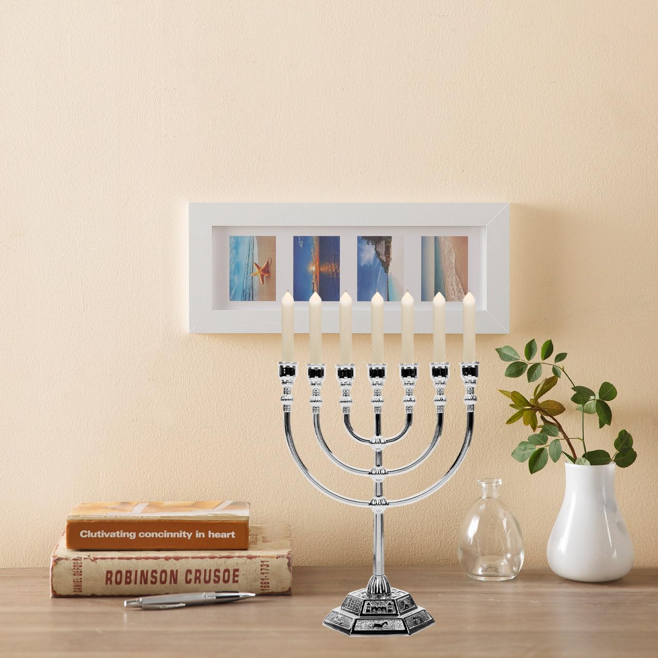 STOBAZA Menorá De 7 Brazos Candelabro De Mesa Retro para Decoración del Hogar Ornamento De Candelabros De Hoyos Ideal para Cena a La Luz De Las Velas Fiestas Bodas Y Navidad