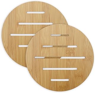 HOKIPO Eco-Friendly Bamboo Wooden Coasters for Home Pan Pot Holder for Dining Table Heat Pad for Kitchen - Pack of 2 (AR2820-D5)