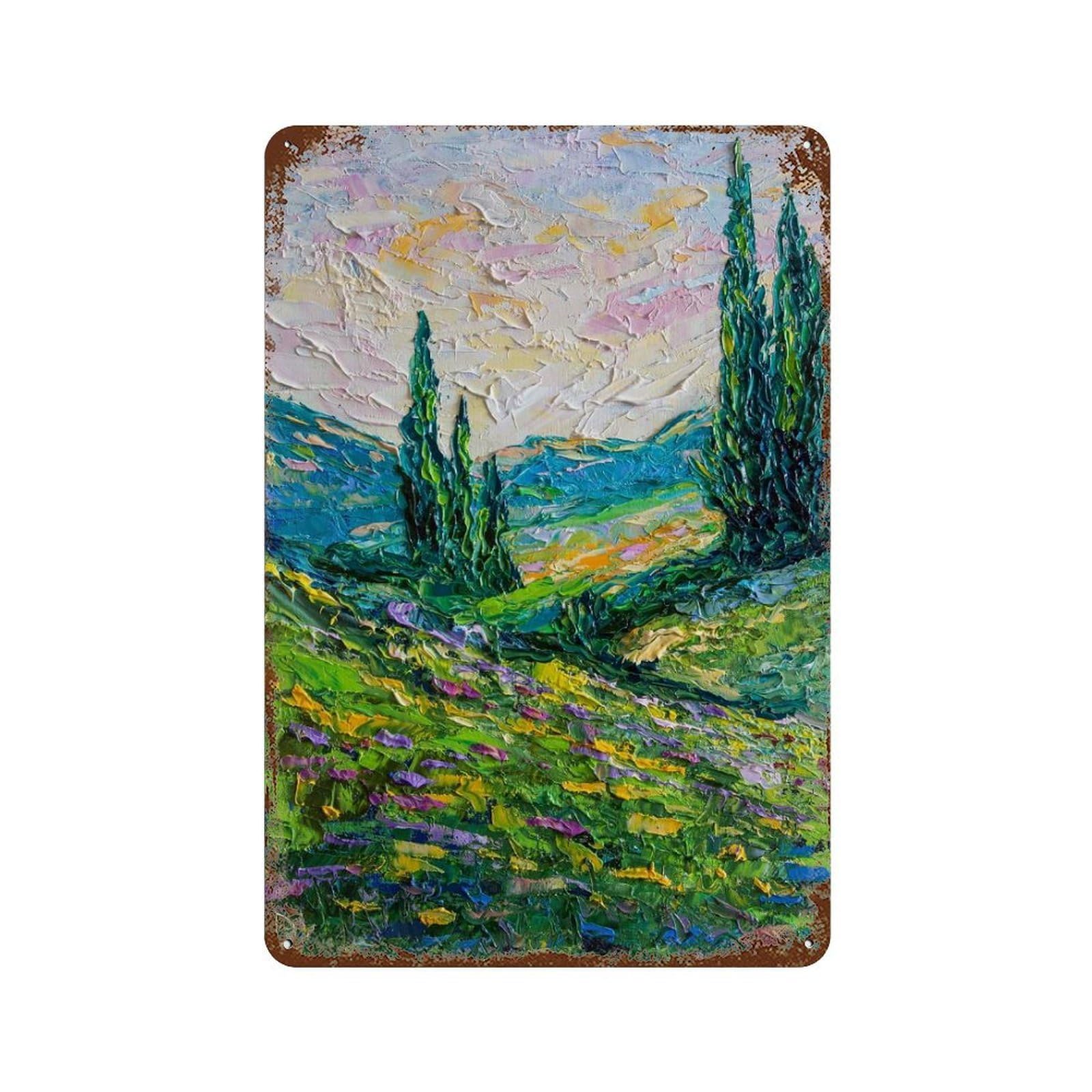 Rust Effect Silence of The Hills Aged Metal Wall Plaque 11.8"x7.9", Shabby Chic Decor for Living Room, Hallway And Home Decor