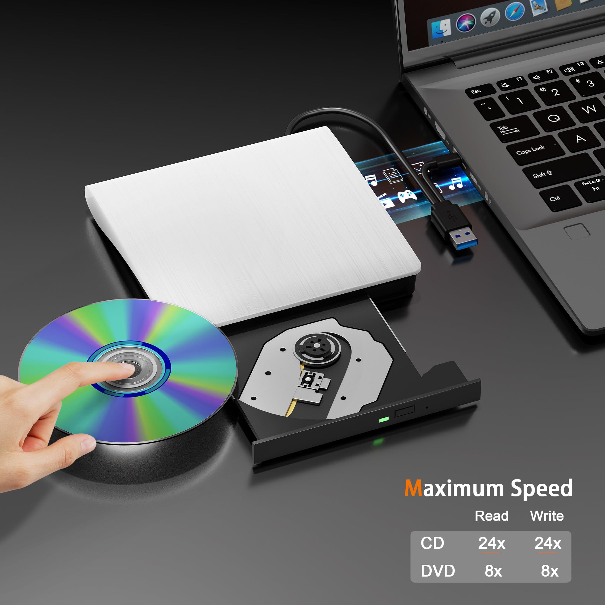 External CD/DVD Drive - Play, Burn & Backup! -2