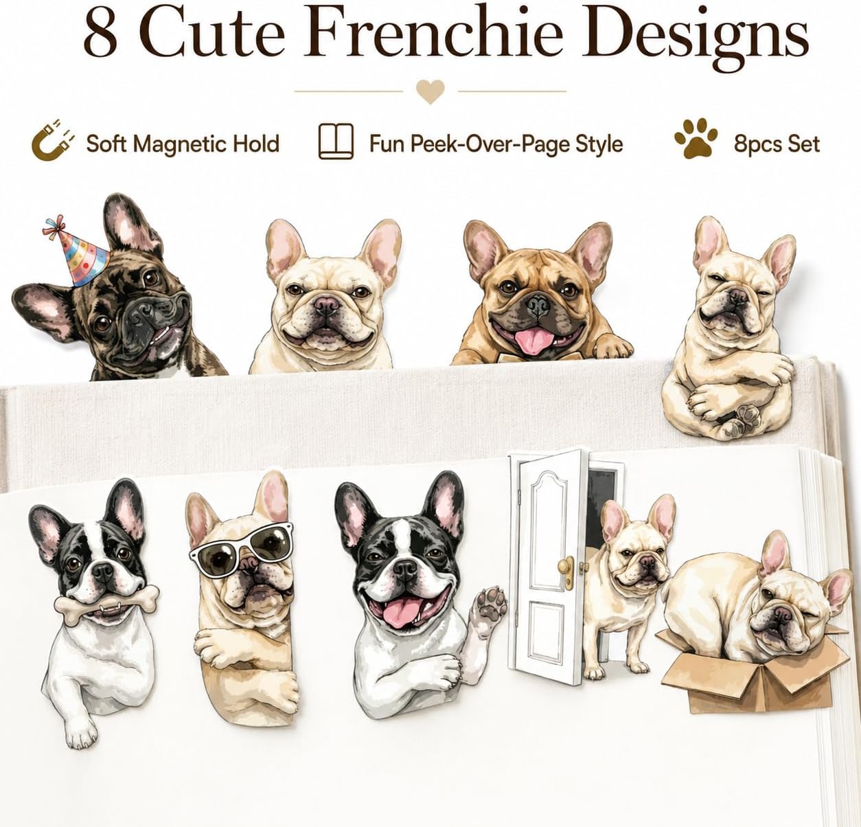 French Bulldog Magnetic Bookmarks 8 Pack, Cute Frenchie Page Markers for Books, Funny Dog Magnetic Bookmarks for Reading Journals Planners Notebooks, French Bulldog Gifts for Dog Lovers image 5