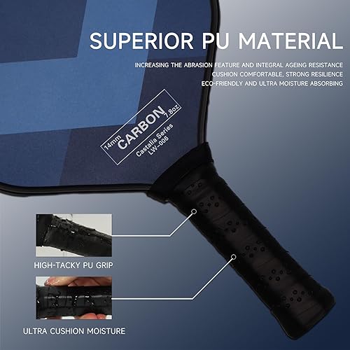 Miniatura 4 de Paletas de pickleball, juego de 2 palas de pickleball de fibra de carbono intermedia, 2 para exteriores + 2 bolas de pepinillo para interiores con