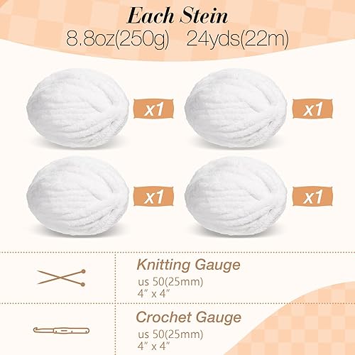 Miniatura 4 de Hilo grueso de felpilla con 4 unidades de 96 yardas, esponjoso, grueso, esponjoso, para tejer a mano, para tejer a mano, suministros de manualidades