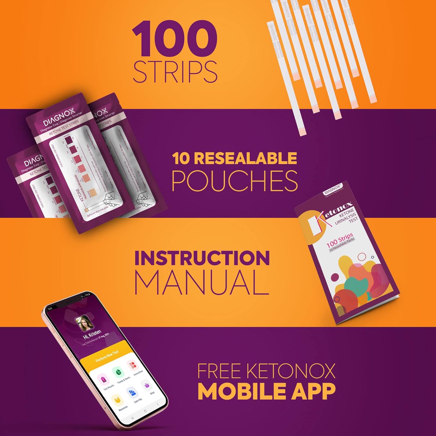 Ketone Test Strips Urine Kit 100 Keto Strips in Resealable Pouches Keto Test Strips with