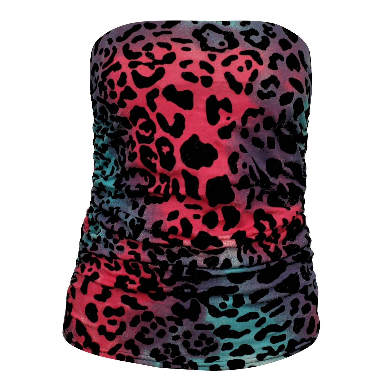 janisramone Womens Ladies New Printed Side Ruched Bandeau Boob Tube Strapless Sleeveless Bra Vest Crop Top
