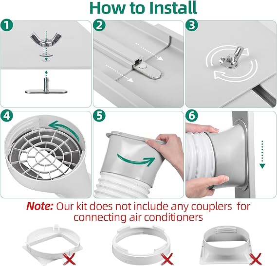 Portable Air Conditioner Window Kit - Adjustable Universal Window Seal AC Vent Kit with 5.9 Exhaust Hose for Sliding Vertical/Horizontal Windows