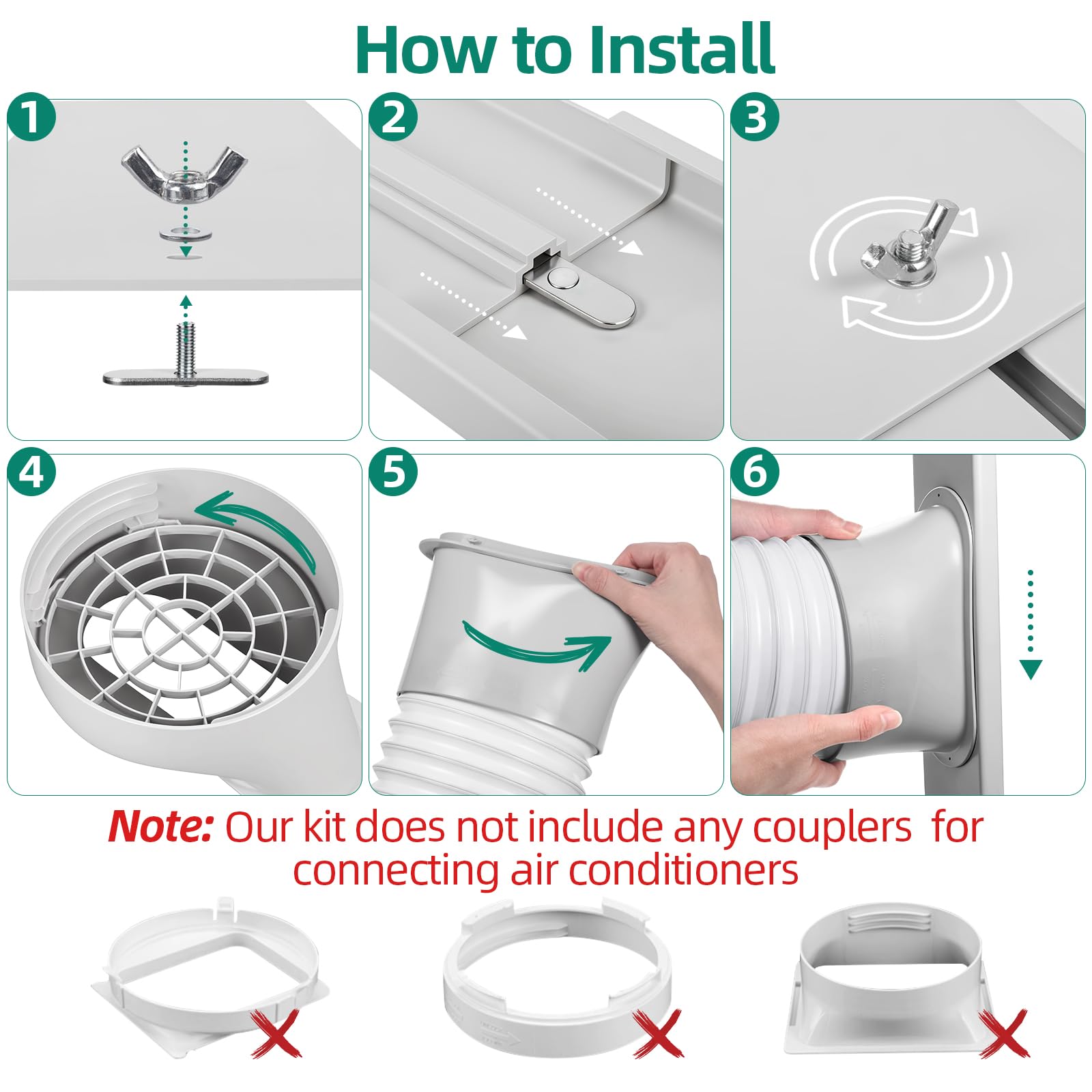 Kit de ventana de aire acondicionado portátil – Kit universal ajustable de ventilación de CA con manguera de escape de 5.9 pulgadas para ventanas deslizantes verticales/horizontales