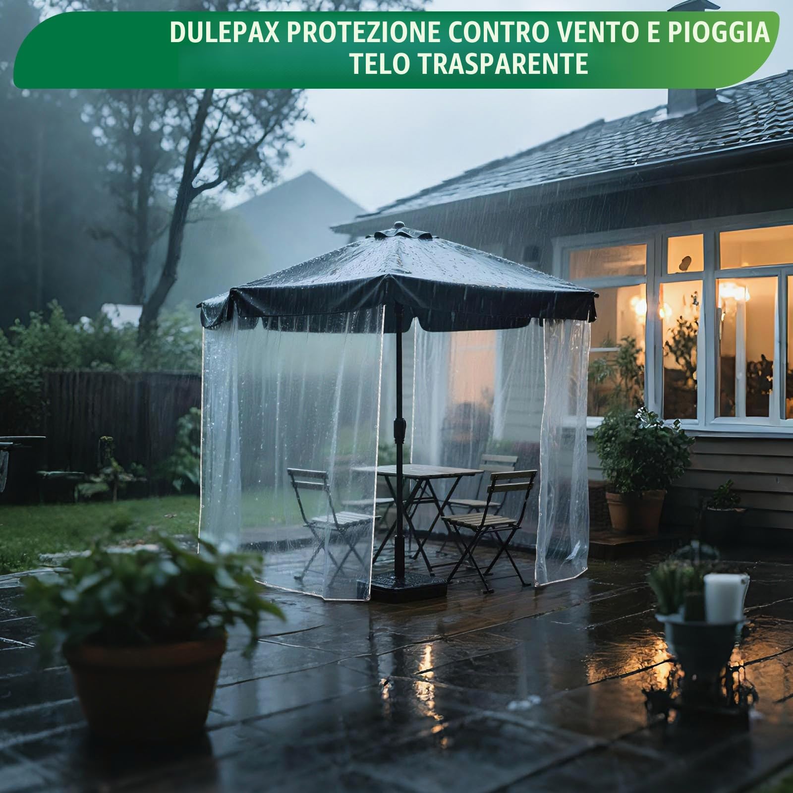 Dulepax Telo impermeabile trasparente resistente 450 g/m Telo in PVC con occhielli Antivento Resistente agli strappi per giardino, gazebo, recinzioni da patio (2x2m)