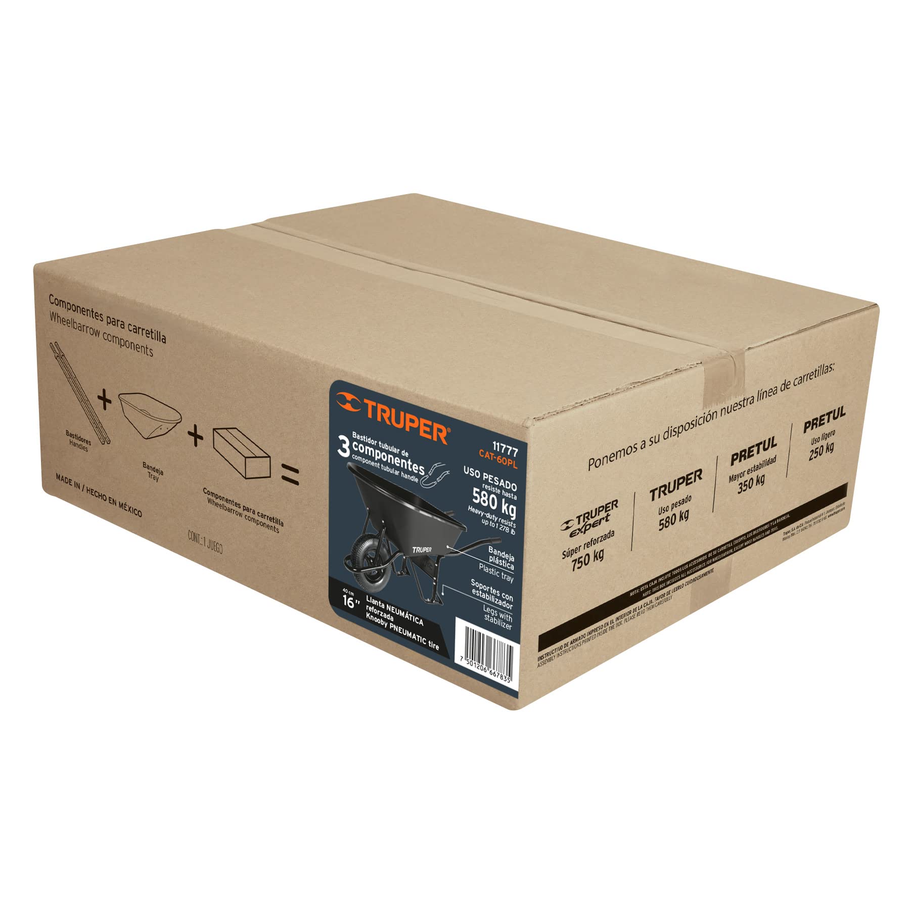 TRUPER CAT-60PL - Carriola in plastica, 1,8 m, pneumatico Knobby 40,6 x 10,2 cm