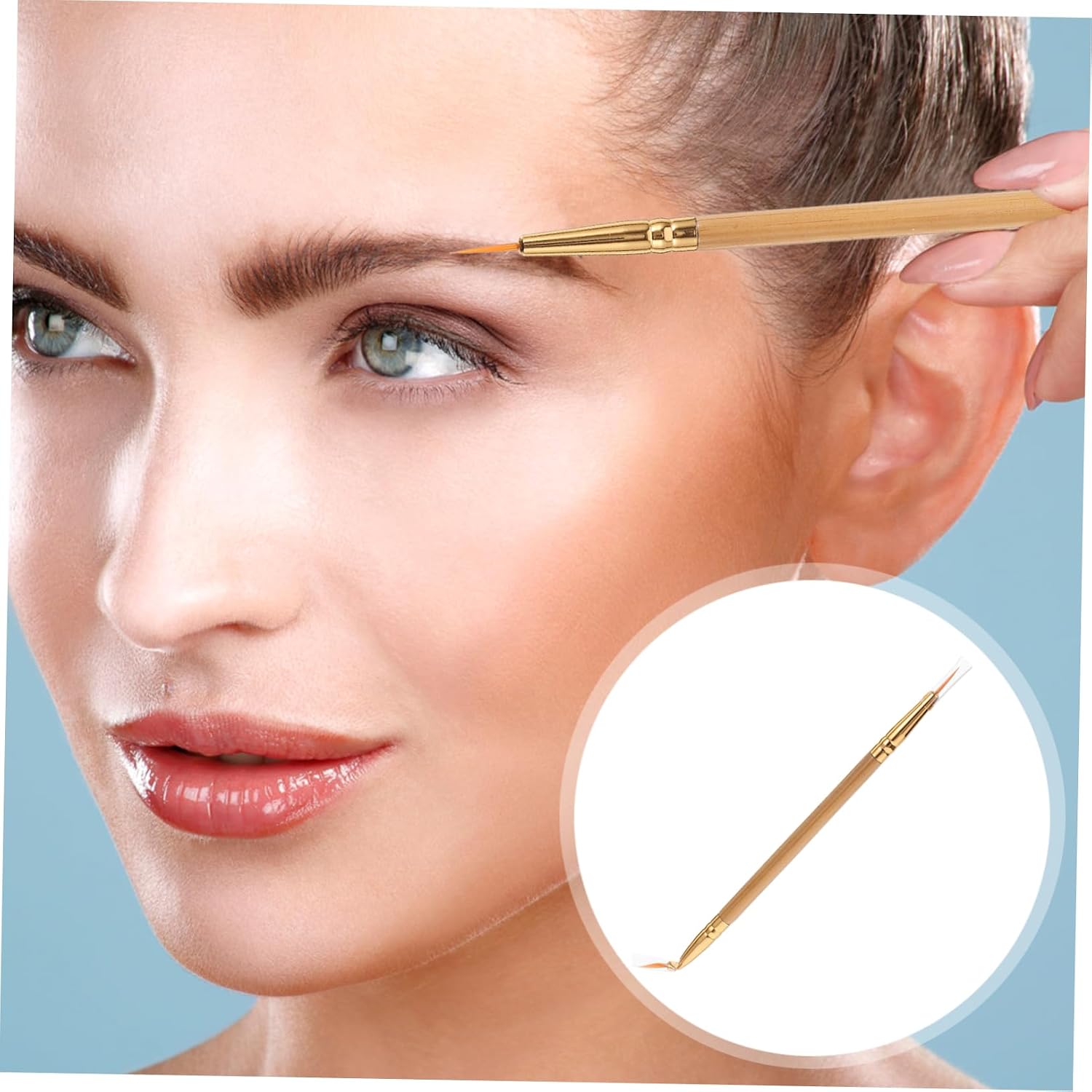 WOONEKY 1pcs Double Ended Eyeliner Brush Tool Kit Ergonomic Design for Precision Makeup Application for Eyeliner and Lip Liner Looks Includes Bent and Straight Tip Brushes