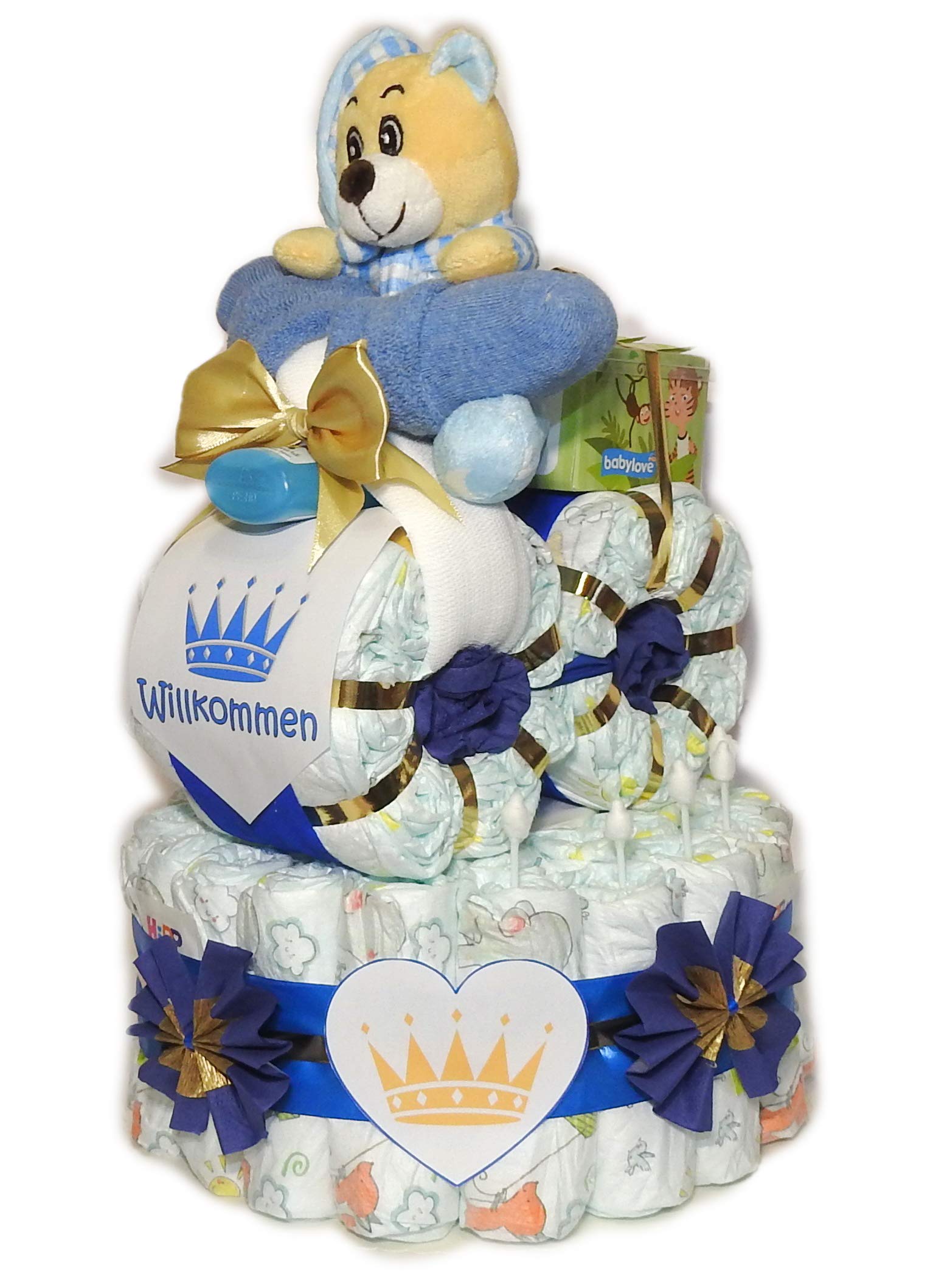 Windeltorte mit Motorrad | Prinz mit Schlafbär | Windelmotorrad Windelgeschenk für einen Jungen