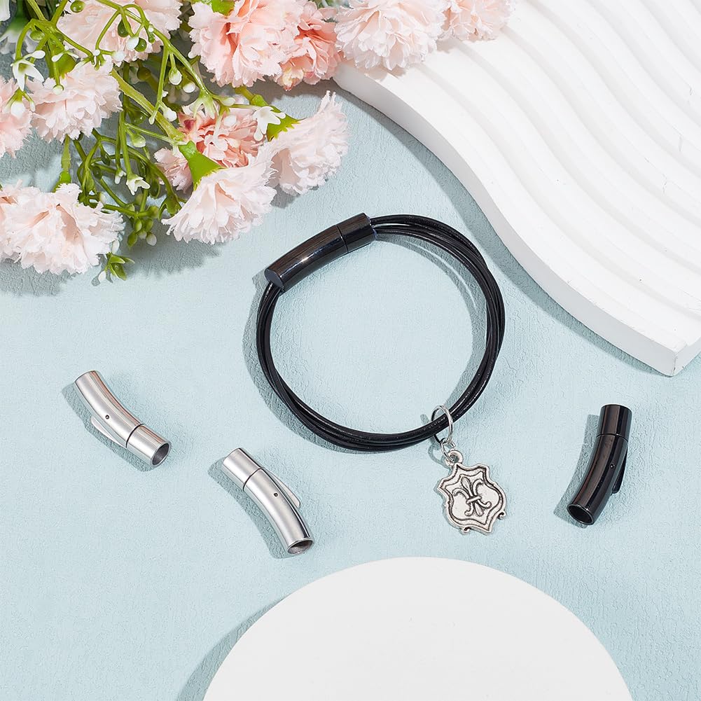 UNICRAFTALE 4 Sets 2 Colors Column Clasp 304 Stainless Steel Bayonet Necklace Clasps with Push Button Bayonet Clasp 6mm Hole Cord Column Leather Cord Push End Cap Snap for Jewelry Making - Image 2