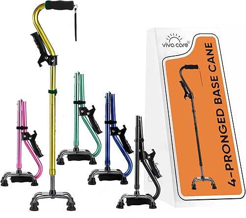 Miniatura 8 de Bastón de caminar VIVA CARE con 4 puntas y mango lateral extra – Ajustable, para equilibrio y estabilidad para adultos, personas mayores y Negro
