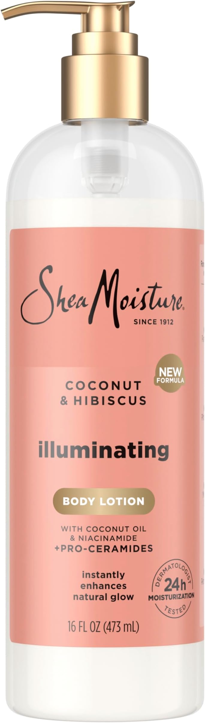 SheaMoisture Illuminating Body Lotion with Coconut Oil, Hibiscus, Niacinamide and Pro-Ceramides, Instantly Enhancing Skin's Natural Glow, 24H Moisturizing 16 oz
