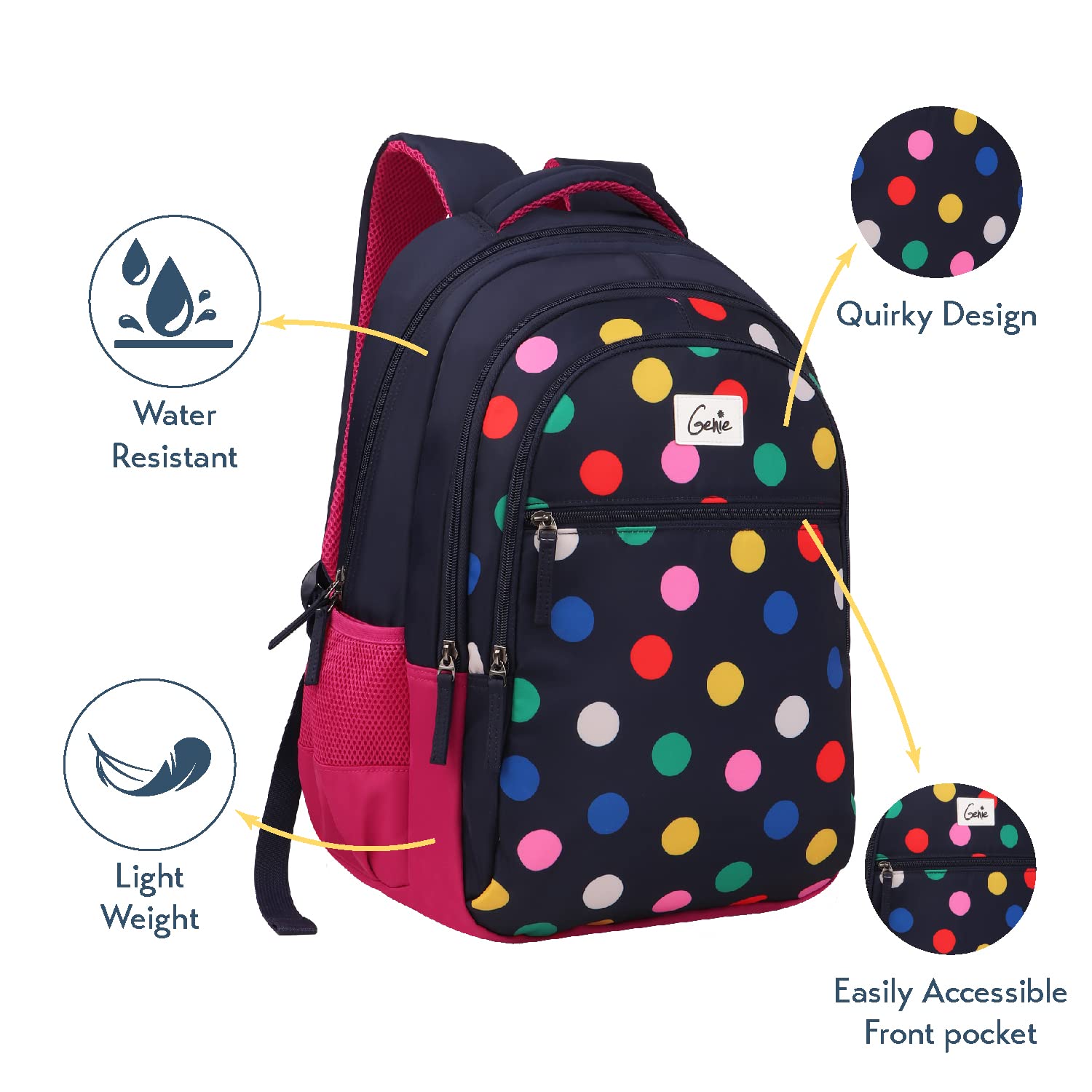 Genie Poppins Laptop Backpack for Girls (36L) | Premium Office, College & Travel Laptop Backpack | Multi-Compartment, Lightweight, Ergonomic Straps | Navy Blue 2