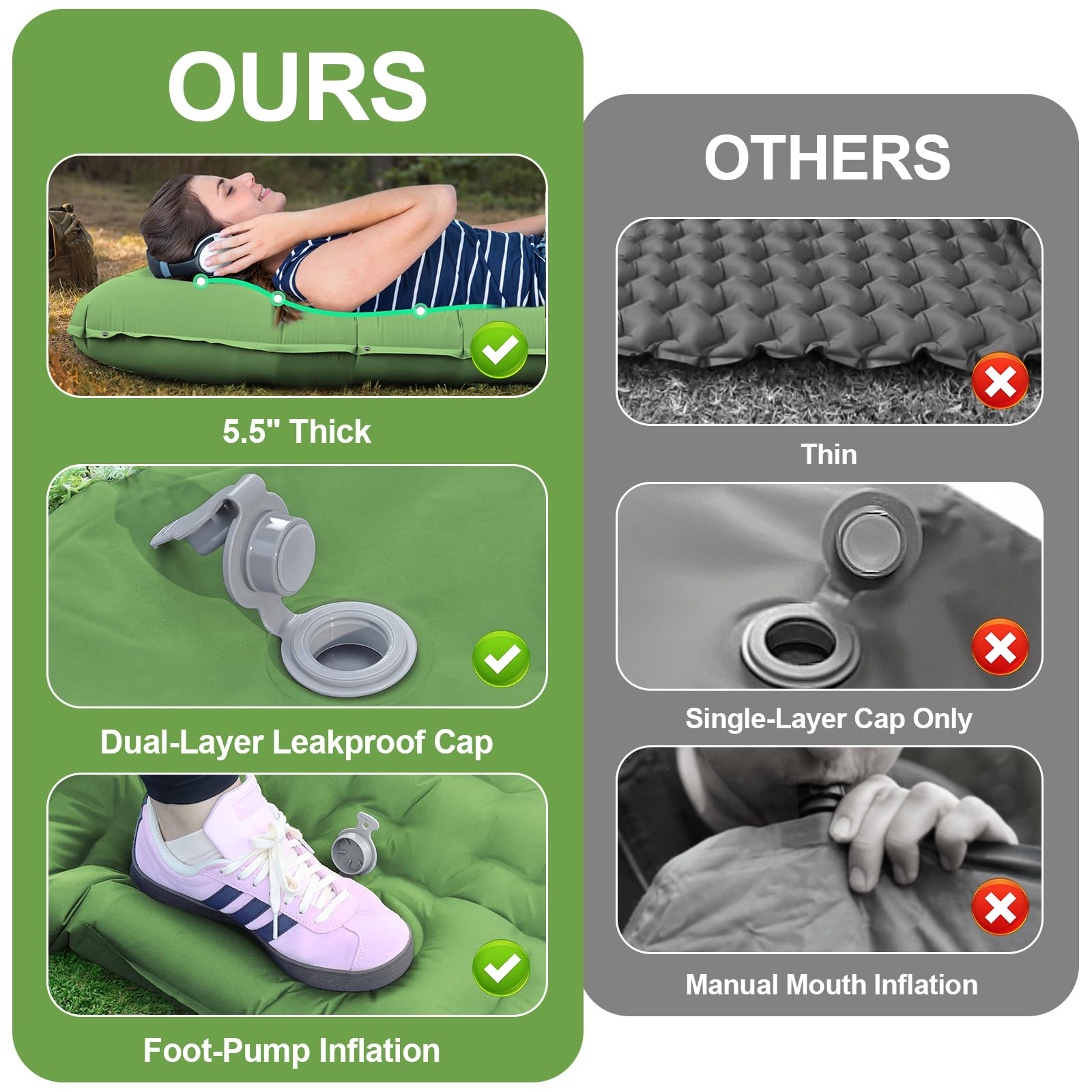 Hualonger Camping Sleeping Pad,5.5