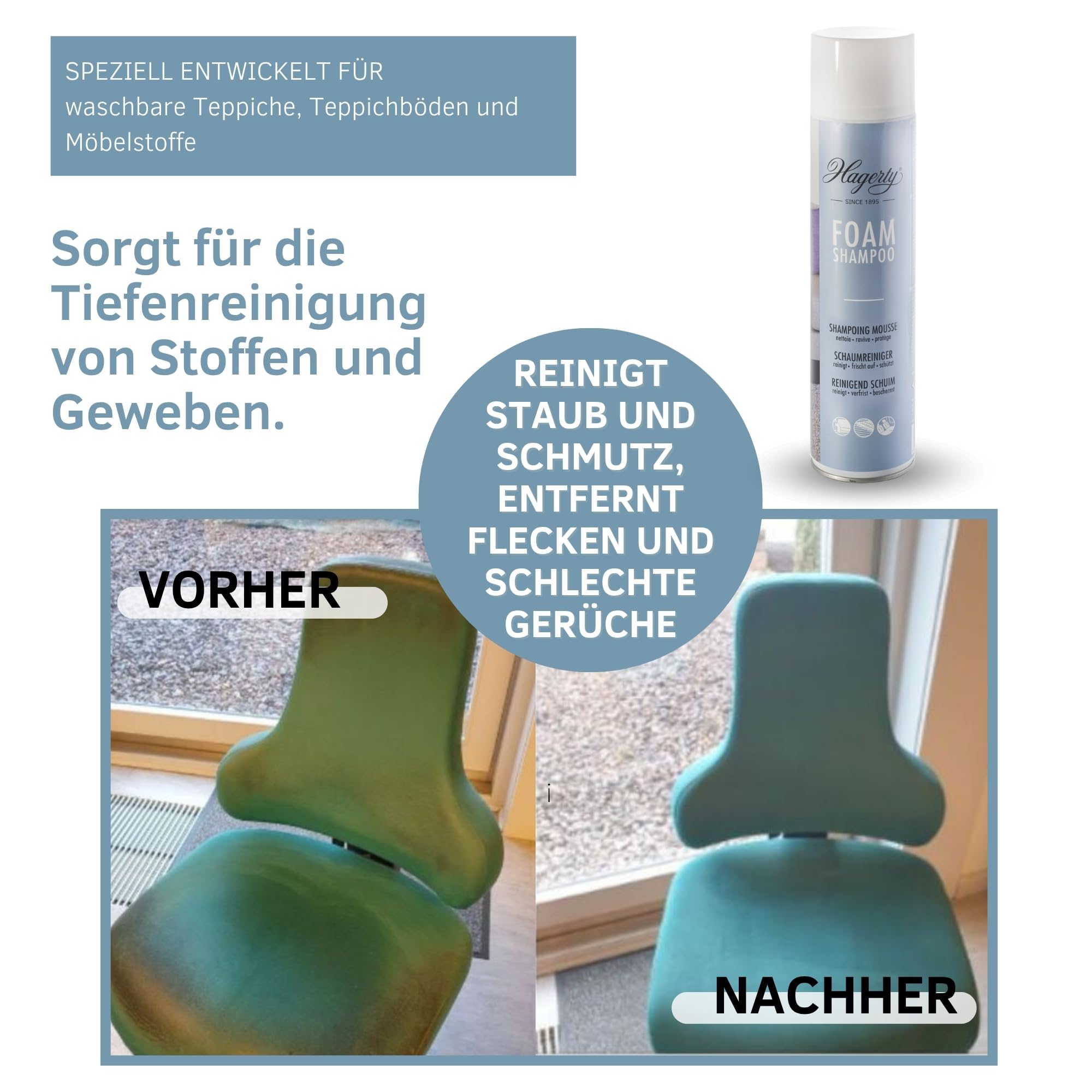 Hagerty Set 4x Foam Shampoo I Schaumreiniger für Teppiche und Stoffe I Premium Teppichreiniger I Reinigungsmittel für Teppich Sofa Couch I Schaum-Reiniger zum Absaugen I Polsterreinigungsmittel