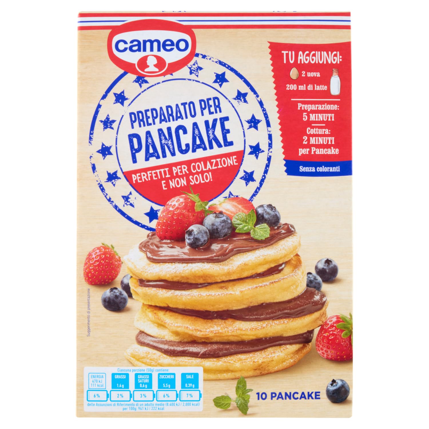 Cameo Preparato per Pancake, di Facile Preparazione, Miscela per Impasto per Circa 9 Pancakes, Ideali per la tua Colazione, Senza Coloranti, Senza Olio di Palma, 250 g Complessivi