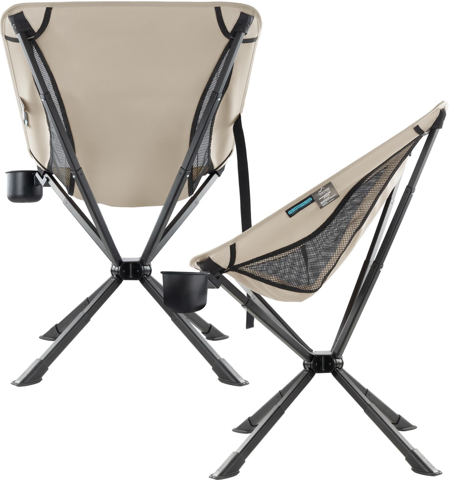 normani Leichter Camping Klappstuhl Angelstuhl - extra stabil mit Getränkehalter und kleinem Packmaß Grau-Beige OneSize