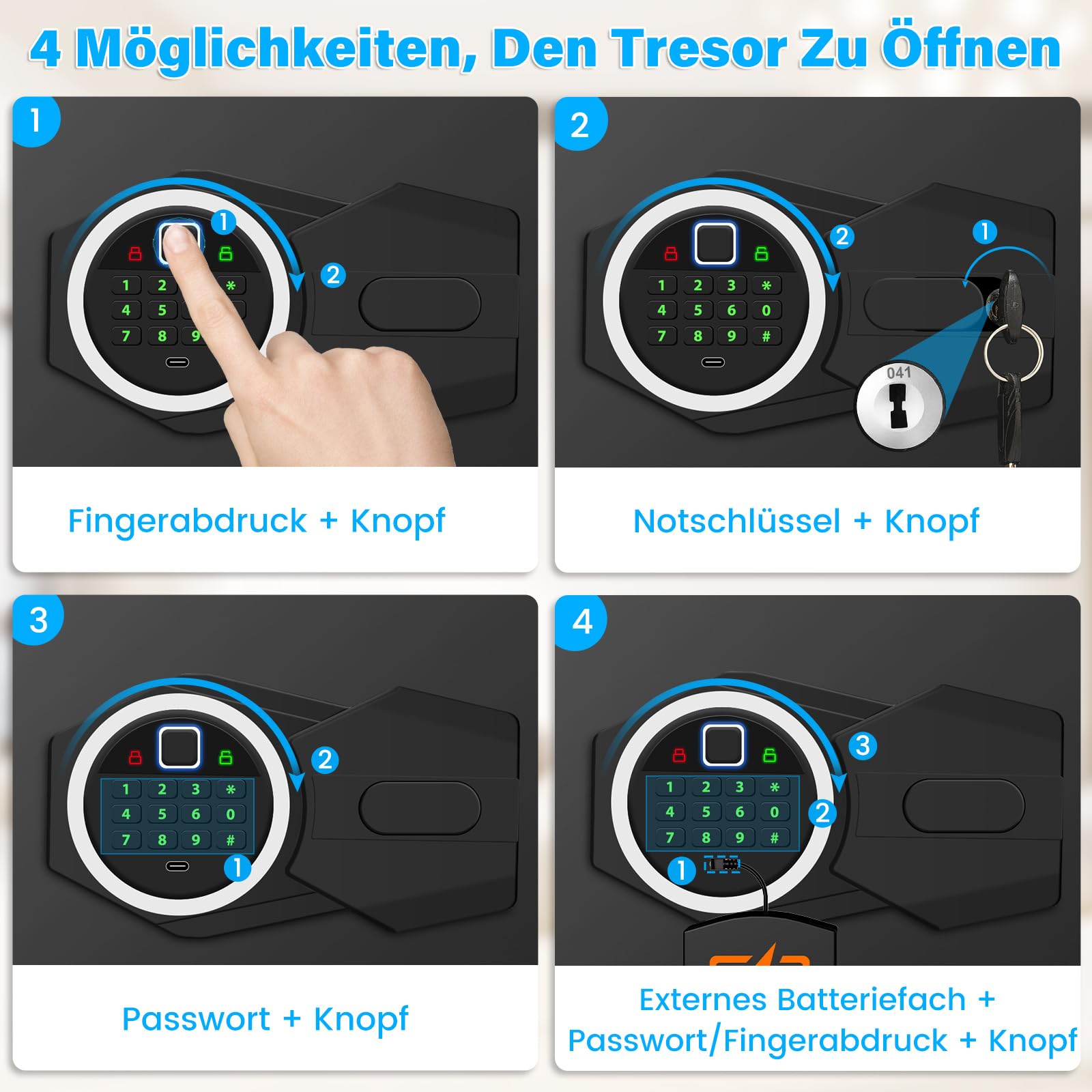 Mejasg 45L Cassaforte con impronta digitale con borsa ignifuga A4, cassaforte con impronta digitale per la casa con scaffale estraibile e sistema di allarme duale, cassaforte digitale per contanti