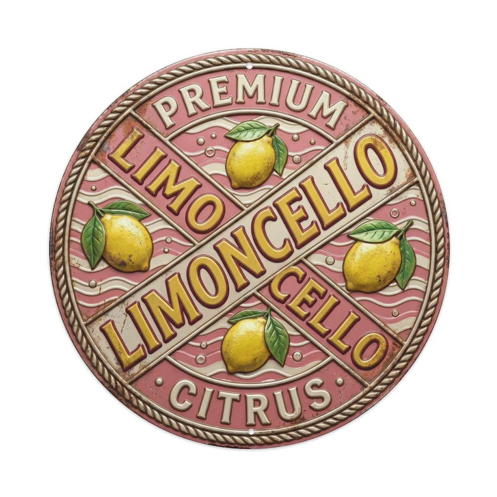 Fqcyn Style Premium Citrus Badge Limoncello Metal Tin Sign Plaque Wall Decor For Cafe, Club Bar, Office, Home Garden Round Metal Poster 8X8inch