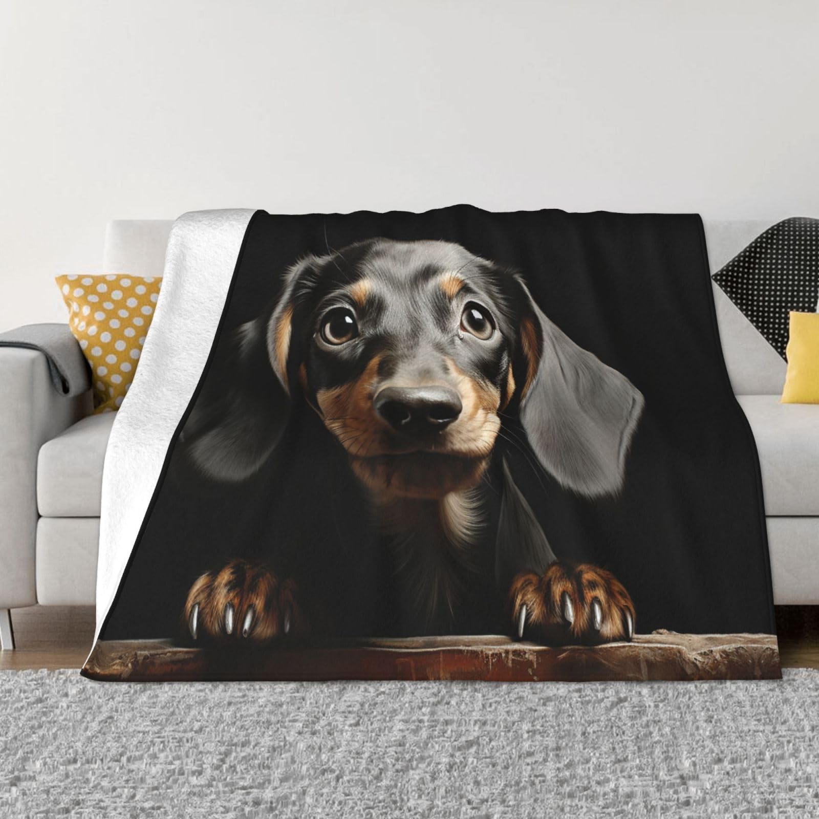 KLOPH Pad Dachshund Throw Blanket 60"x50" Flannel Fluffy Warm Blanket for Couch, Reversible Plush Blankets for Bed, Comfy Fuzzy Blanket for Sofa, Plush Lightweight-Blankets for All Season