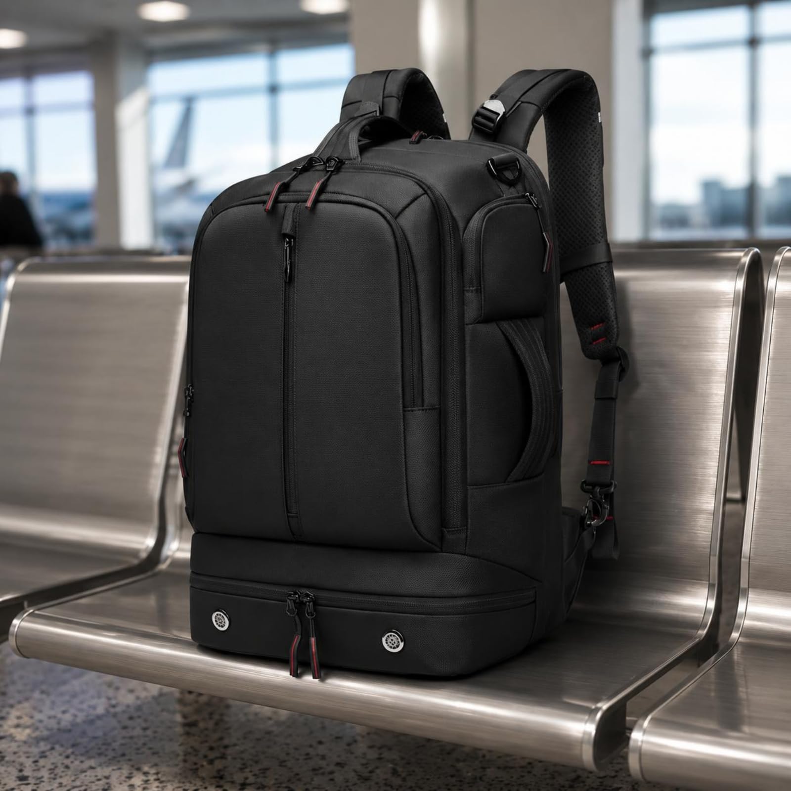 Zaino da Viaggio Uomo Convertibile con Tracolla Zaino Borsa a Spalla Borsa per Ufficio con Tasche Multiple E Protezione Laptop Spallacci Larghi E, Nero, Nero, 19