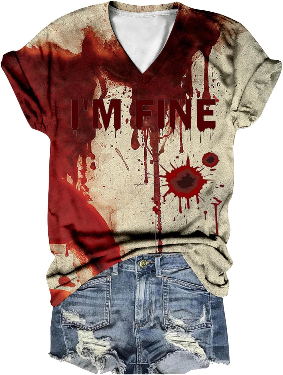 Problème Résolu T Shirt Femme Col V Deguisement Halloween Carnaval