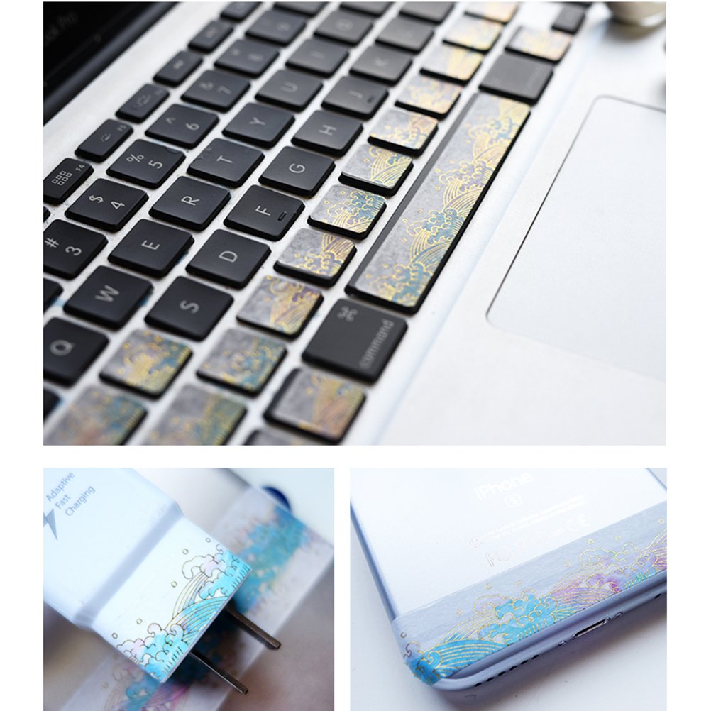 Złota taśma Washi Tape zestaw 2 rolek - unikalny design złota kolorowa fala morska dekoracyjna DIY japoński klej maskujący samoprzylepny papier Washi zestaw taśm (szerokość: 15 mm)